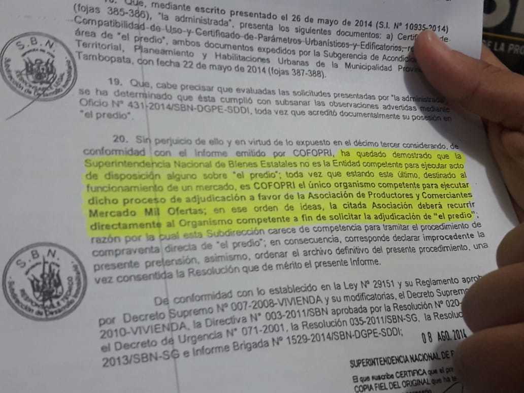 IPD Madre de Dios asegura contar con documentos que revertirían venta de terrenos al Mercado Mil Ofertas