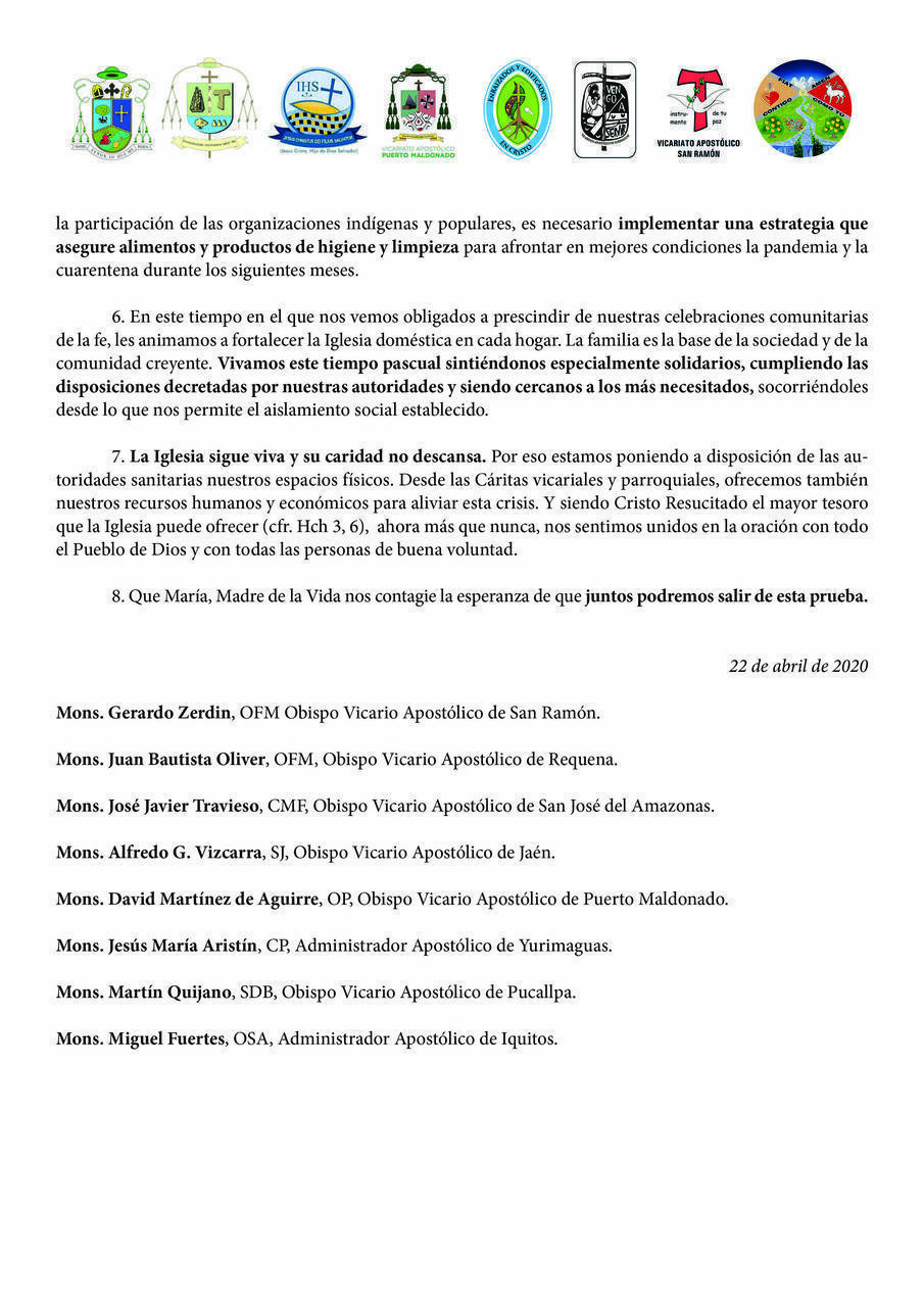 Obispos de la Amazonía: “Las desigualdades sociales dejan desprotegidos a los más débiles”