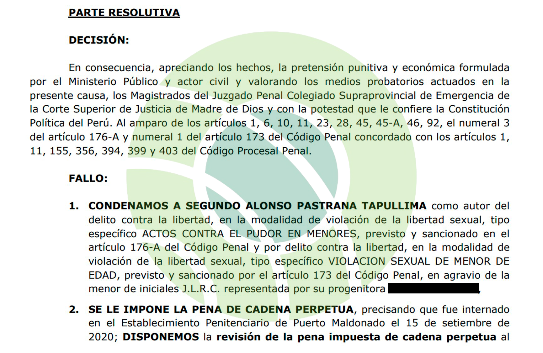 La condena contra Pastrana, según el Cuaderno n.° 02369-2021-93-2701-JR-PE-01