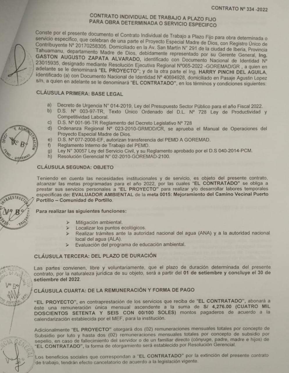 El contrato fue divulgado días antes por redes sociales.