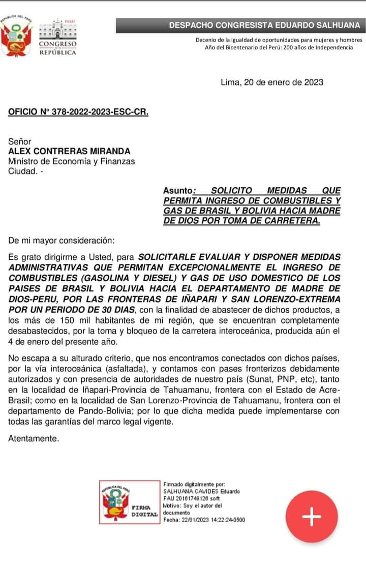 El pedido de Eduardo Salhuana