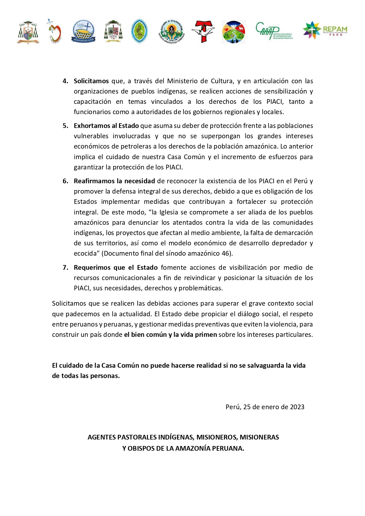 Los ocho vicariatos de la Amazonía rechazan proyecto que busca cambiar Ley Forestal