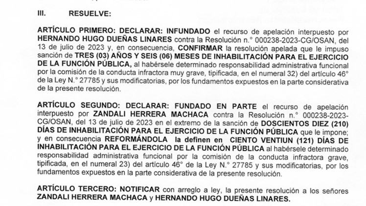 Resolución administrativa. Foto: Radio Madre de Dios